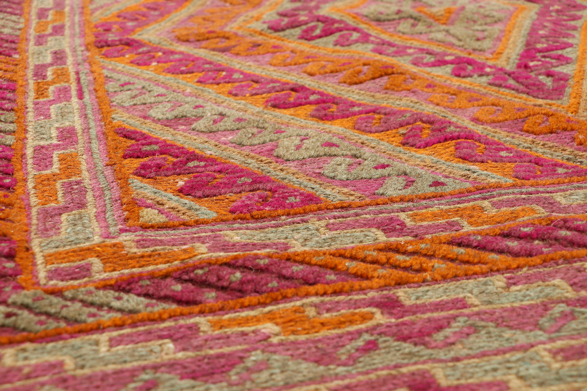 Afghan Meshwani rug by eastofhere, 122x105cm, featuring intricate traditional patterns and vibrant colors on woven fabric.