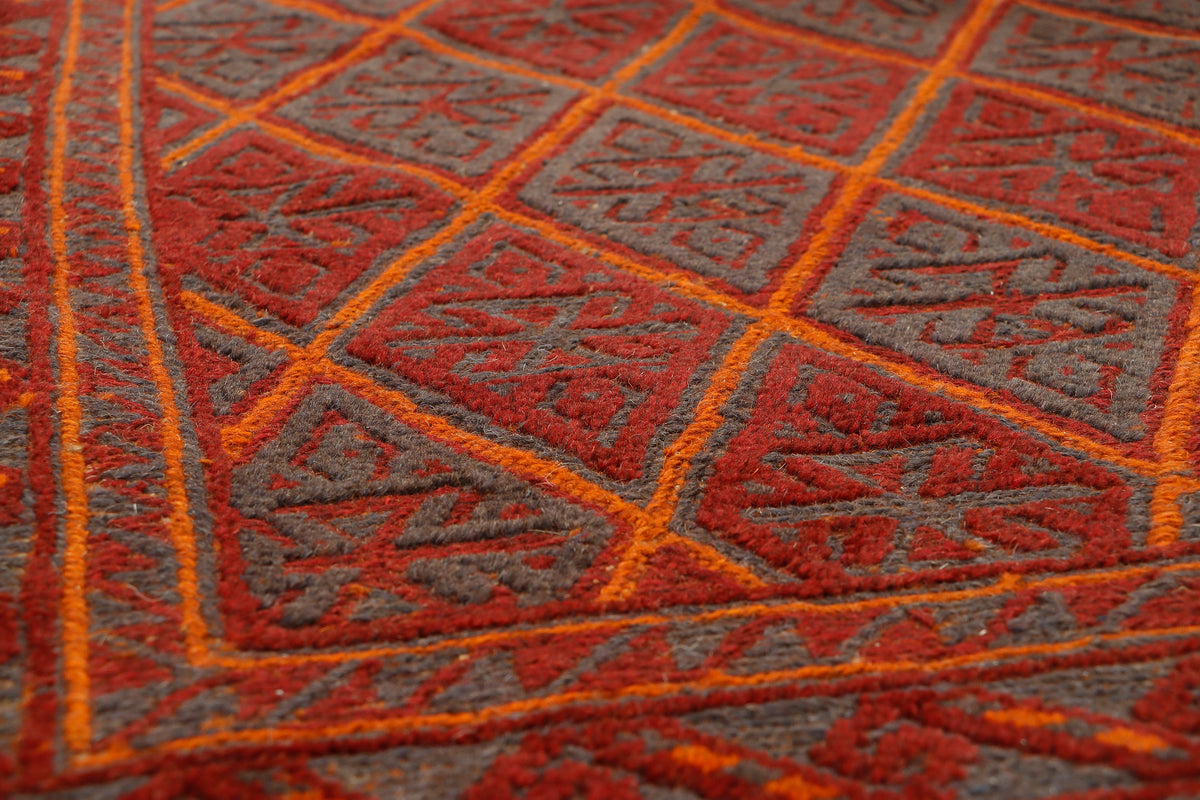 Afghan Meshwani rug by eastofhere, 122x113cm, featuring traditional geometric patterns in rich earthy tones.