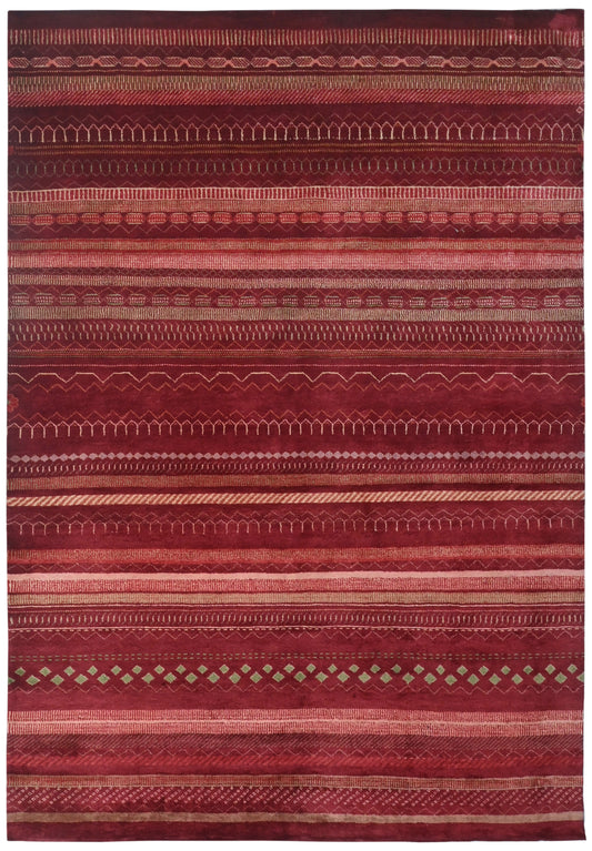 Red and brown striped patterned rug