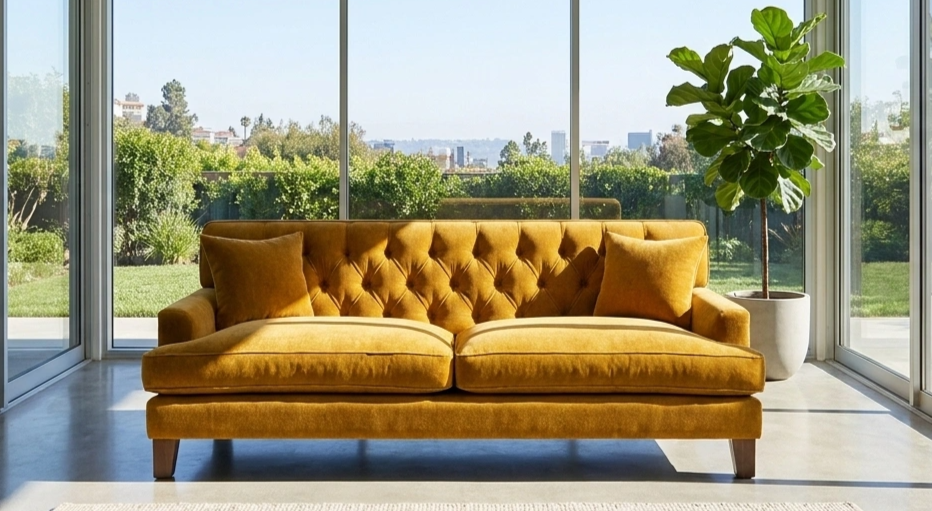 Tamarisk Rutland sofa with plush upholstery, wooden legs, and modern design, shown in a cozy living room setting.