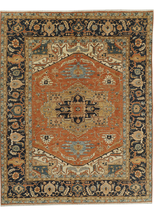 Afghan Serapi rug by eastofhere, 336x270cm, with intricate traditional geometric patterns and rich earthy tones.