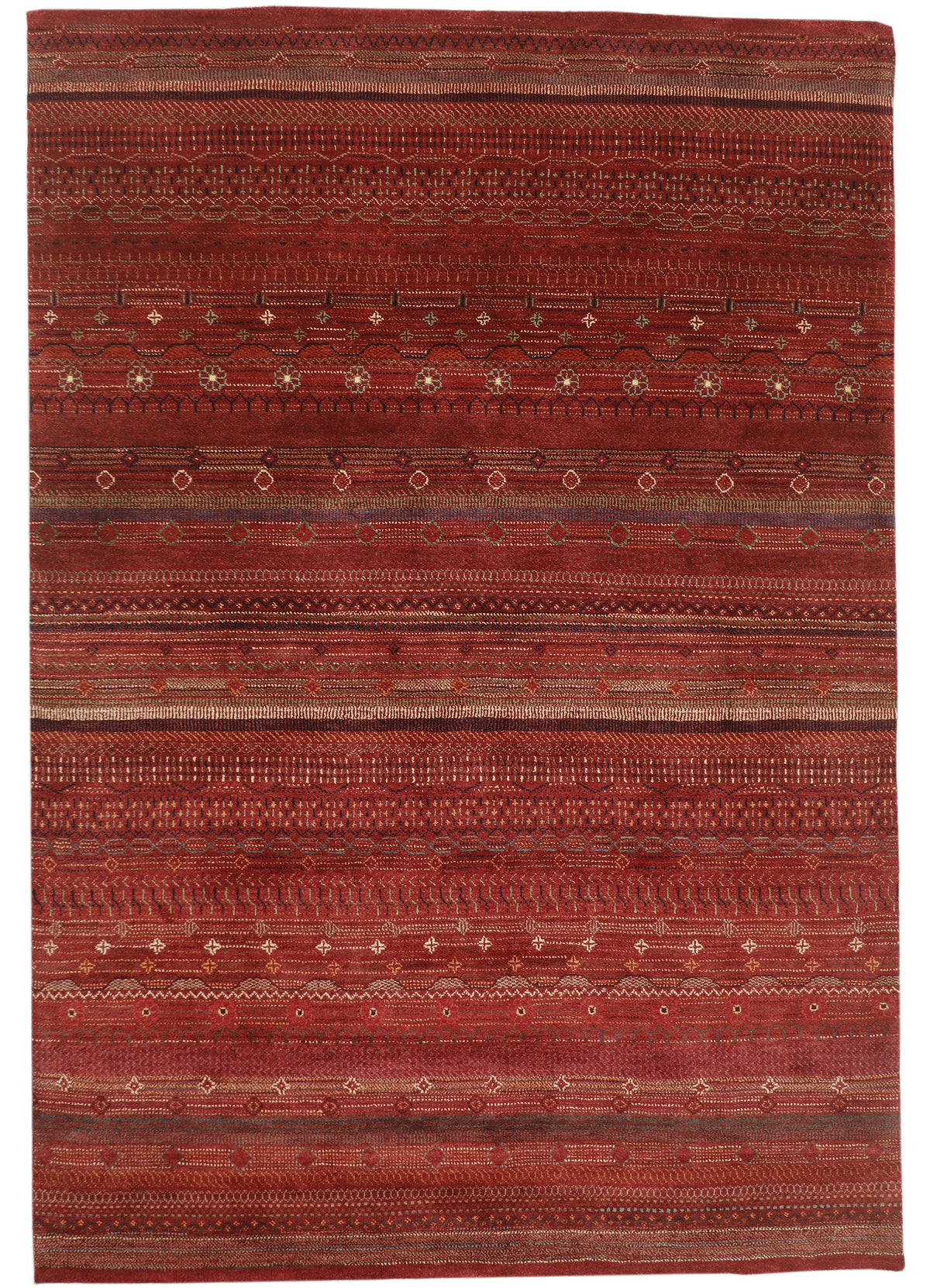 Afghan Gabbeh rug by eastofhere, measuring 253x173cm, featuring handwoven geometric patterns and warm earthy tones.