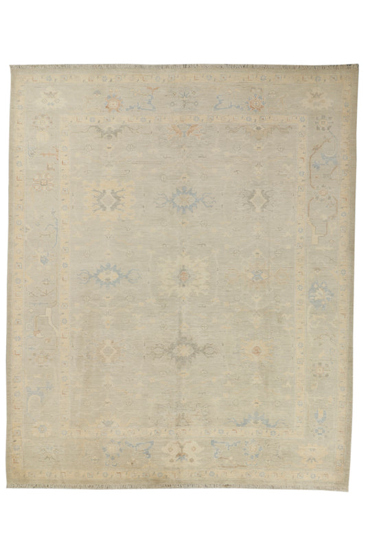 Afghan Oushak rug with intricate patterns in warm tones, measuring 300 x 251cm, from eastofhere.