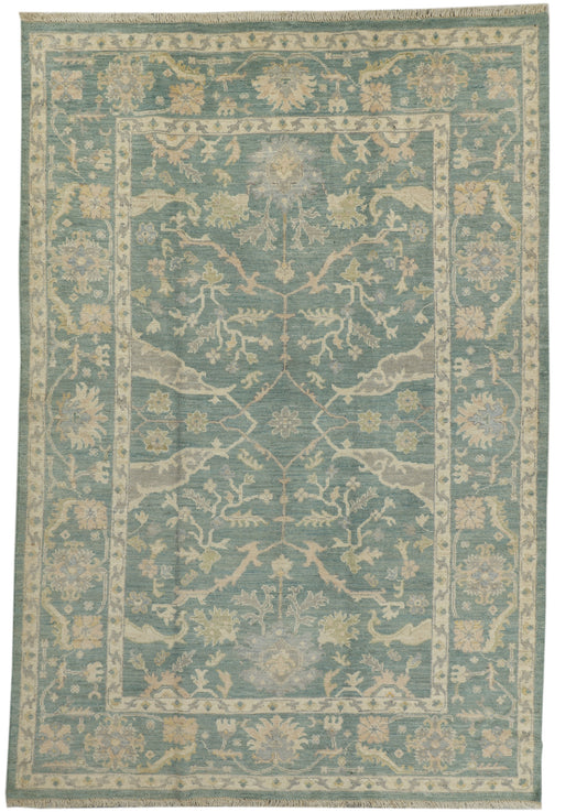 Afghan Oushak rug with intricate geometric patterns in warm earthy tones, measuring 267x182cm, by eastofhere.