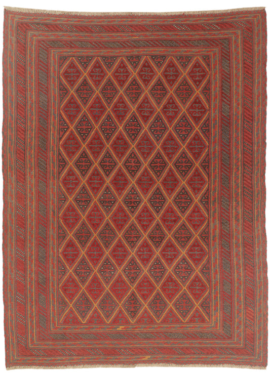 Afghan Meshwani rug by eastofhere, 267x200cm, featuring intricate traditional patterns and vibrant colors on a woven textile.