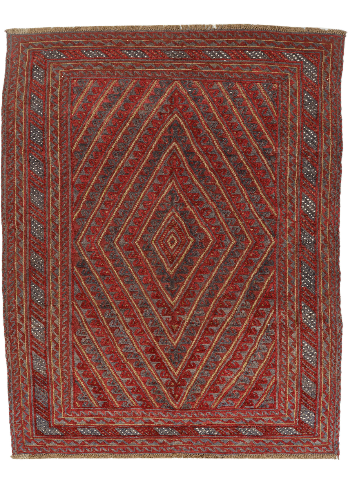 Afghan Meshwani rug in beige and brown with intricate geometric patterns, measuring 187x148cm, by eastofhere.