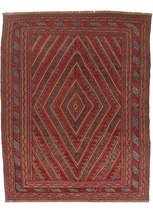 Afghan Meshwani rug in beige and brown with intricate geometric patterns, measuring 187x148cm, by eastofhere.