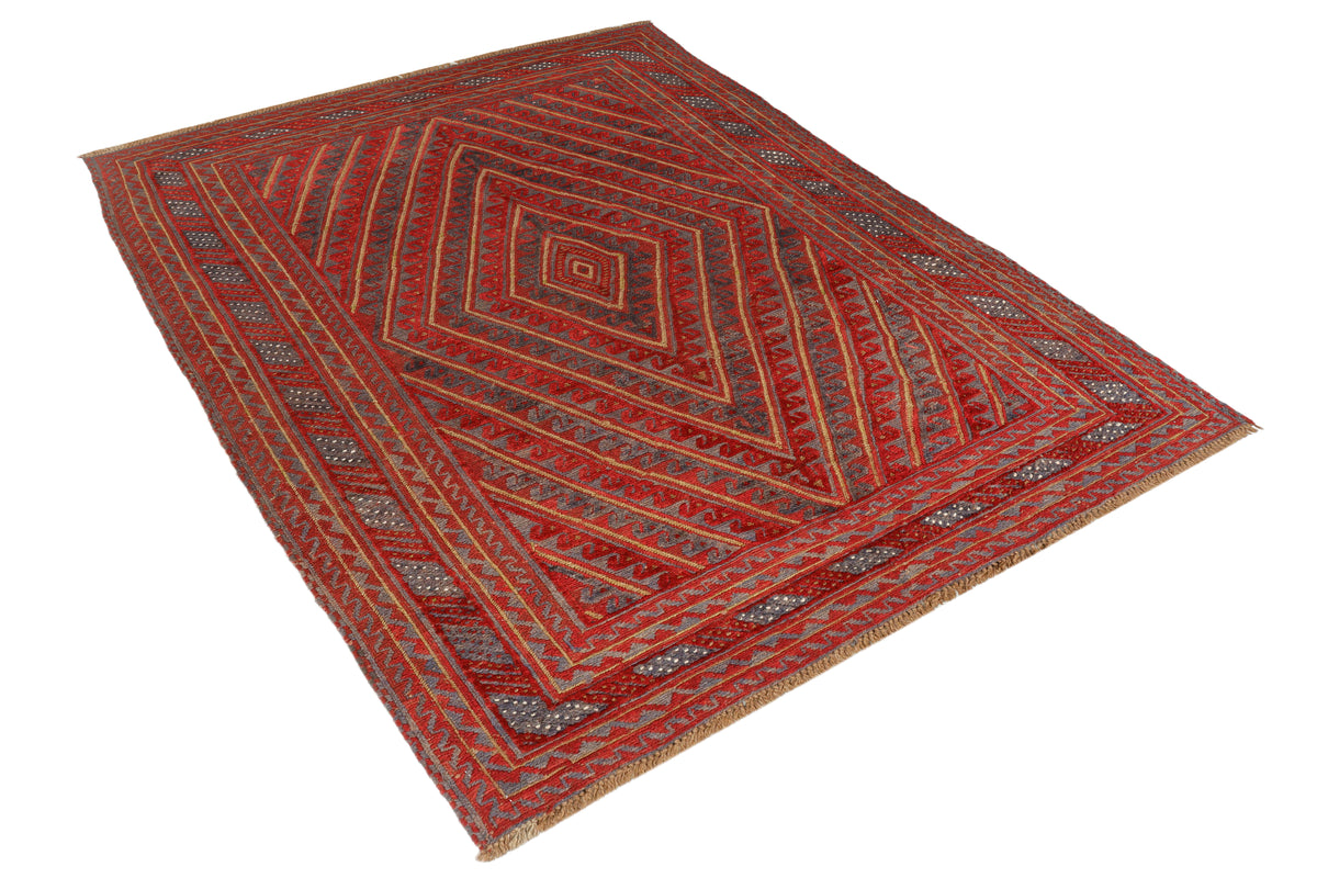 Afghan Meshwani rug in beige and brown with intricate geometric patterns, measuring 187x148cm, by eastofhere.