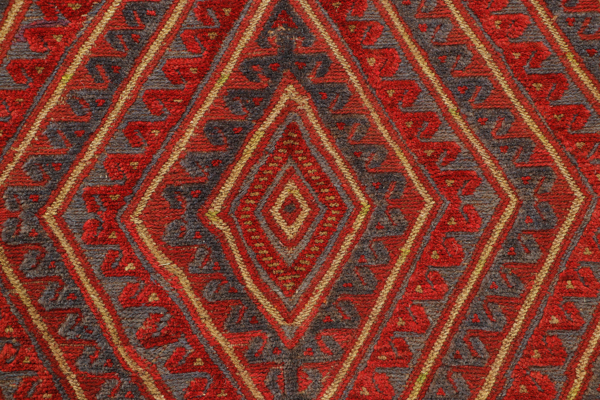 Afghan Meshwani rug in beige and brown with intricate geometric patterns, measuring 187x148cm, by eastofhere.