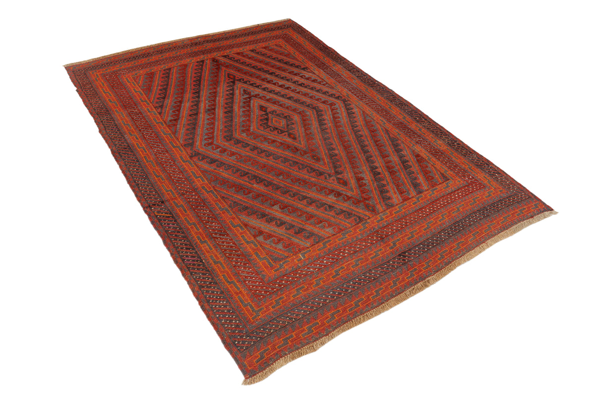 Afghan Meshwani rug in intricate patterns, measuring 192x137cm, from eastofhere, showcasing traditional woven textile design.