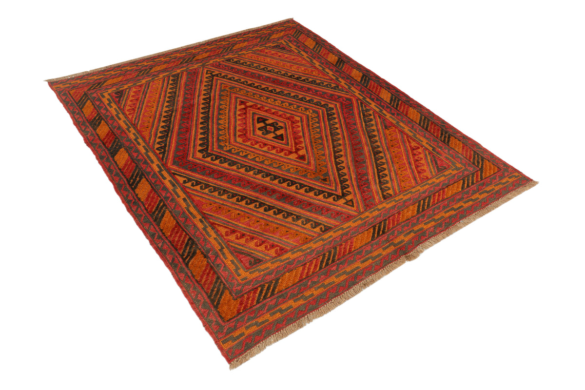 Afghan Meshwani rug by eastofhere, 174x150cm, featuring traditional geometric patterns and vibrant colors on a woven textile.