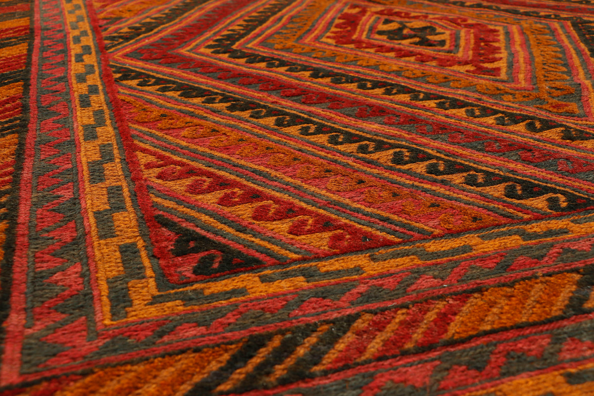Afghan Meshwani rug in beige and brown with intricate geometric patterns, measuring 174x150cm, by eastofhere.