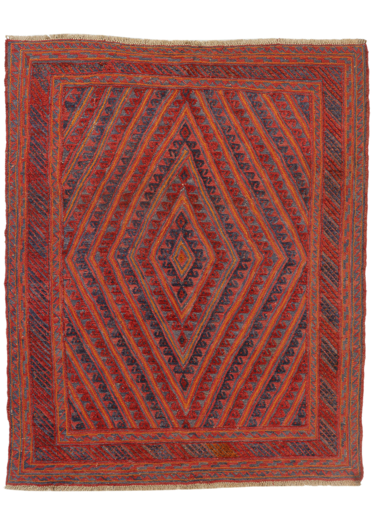 Afghan Meshwani rug in intricate pattern, measuring 183x147cm, by eastofhere, showcasing detailed traditional design and vibrant colors.
