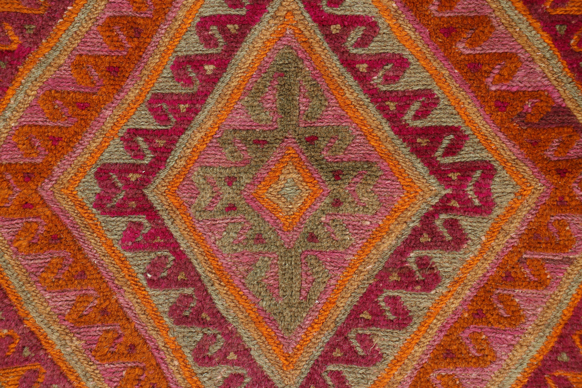 Afghan Meshwani rug with intricate geometric patterns in warm tones, measuring 122x105cm, by eastofhere.