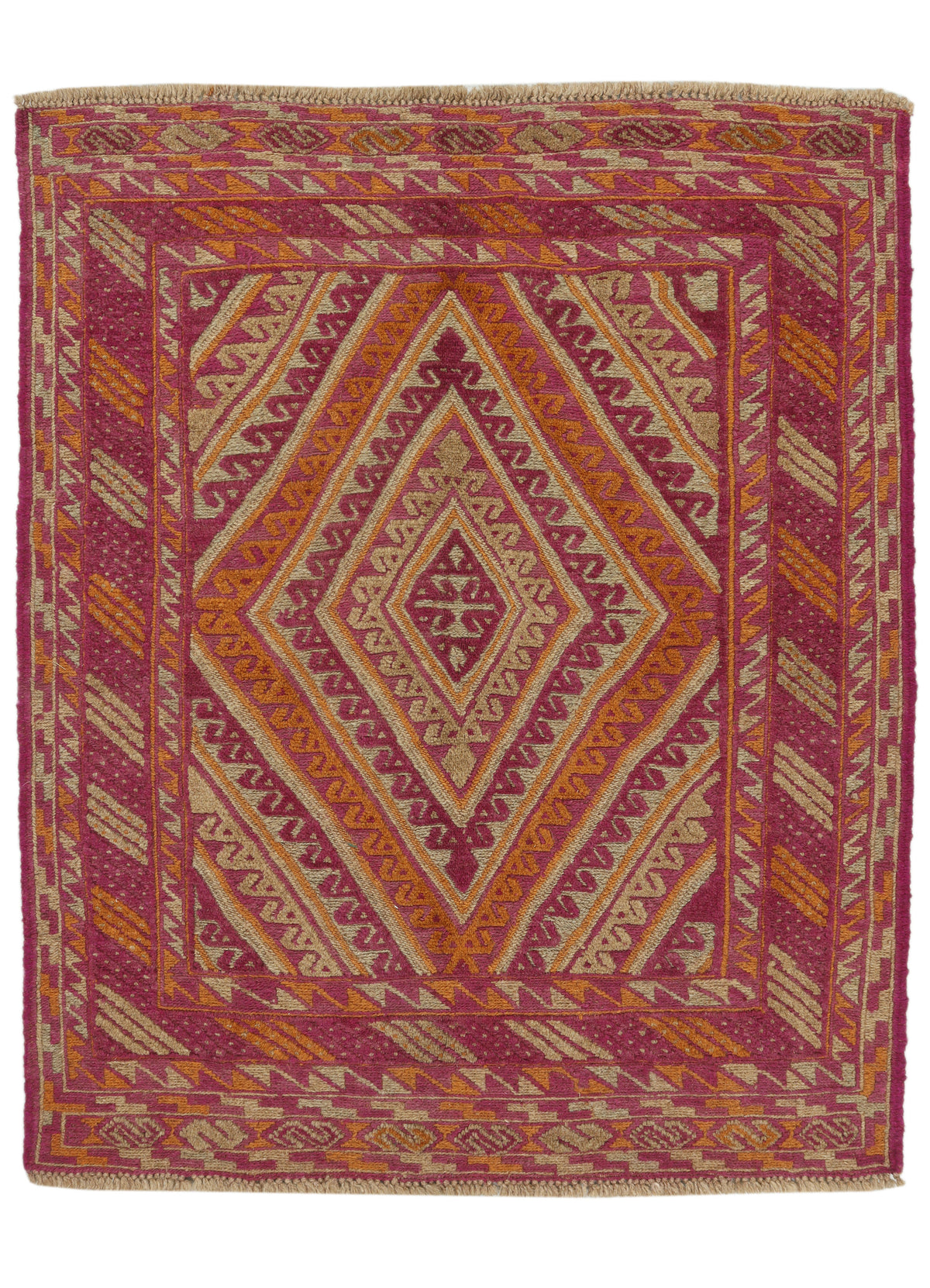 Afghan Meshwani rug in beige and brown with intricate geometric patterns, measuring 127x103cm, by eastofhere.