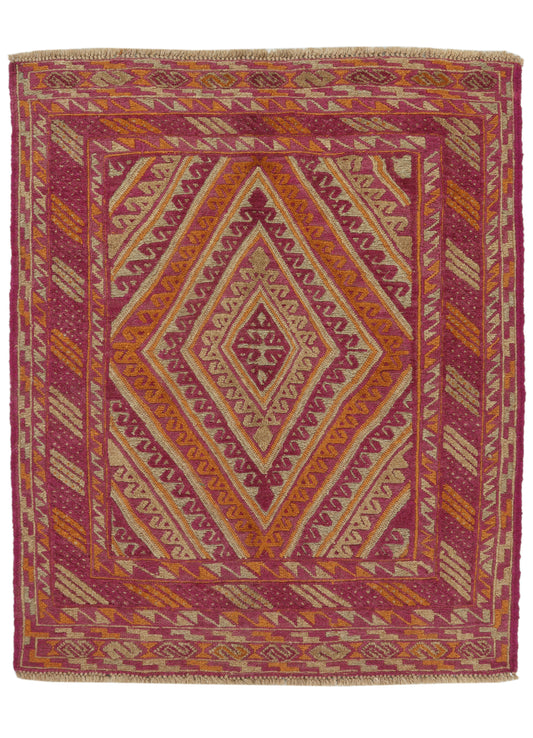 Afghan Meshwani rug in beige and brown with intricate geometric patterns, measuring 127x103cm, by eastofhere.