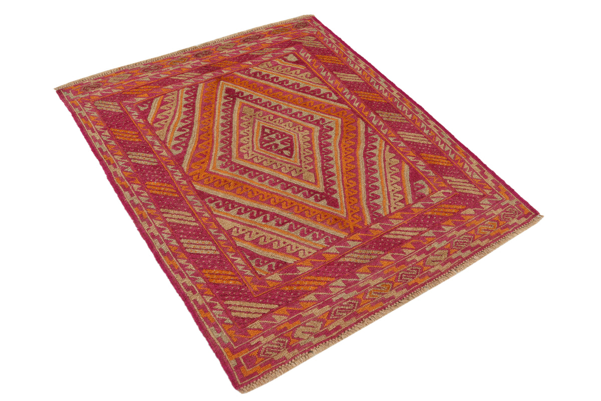 Afghan Meshwani rug with intricate geometric patterns in earthy tones, measuring 127x103cm, by eastofhere.