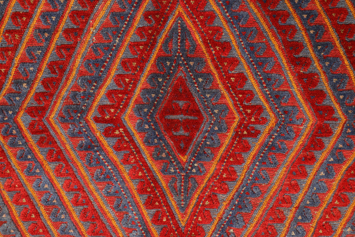 Afghan Meshwani rug in beige and brown with intricate geometric patterns, measuring 114x113cm, by eastofhere.