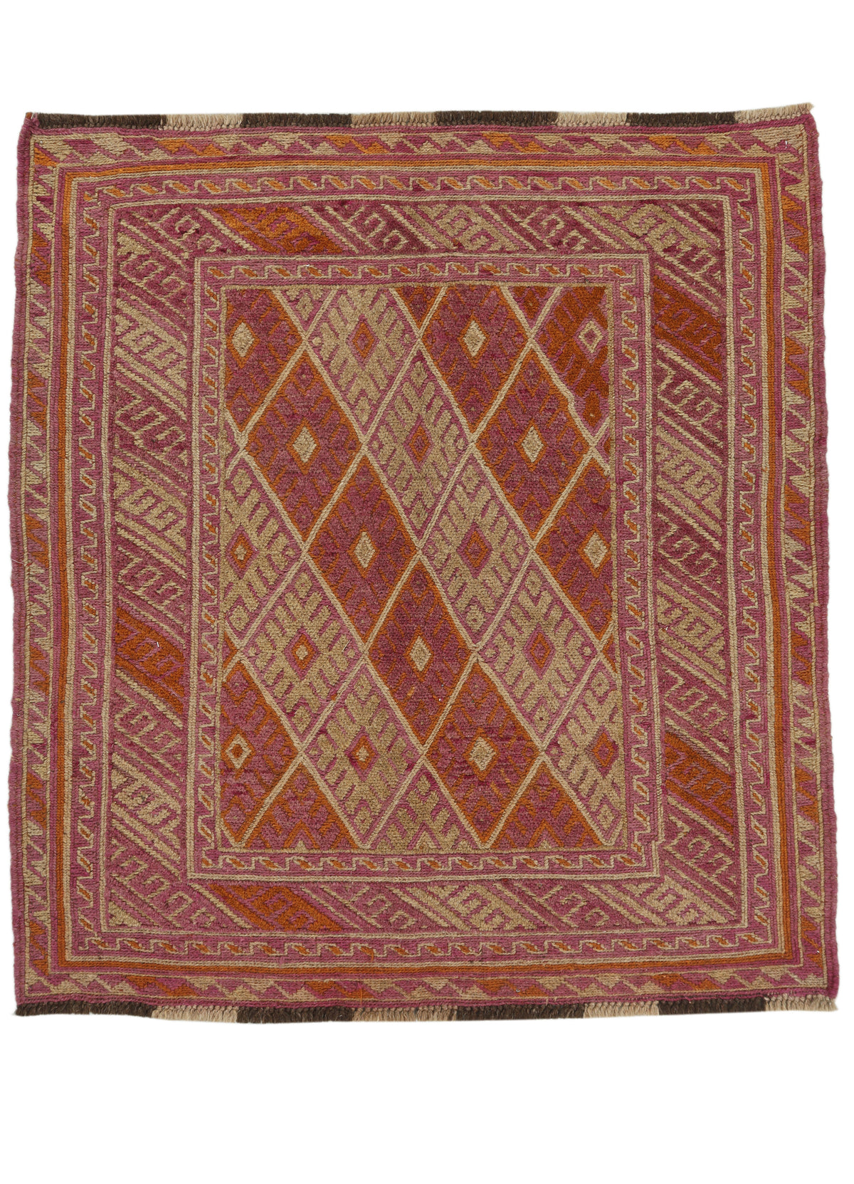 Afghan Meshwani rug with intricate patterns in neutral tones, measuring 121 x 114cm, by eastofhere.