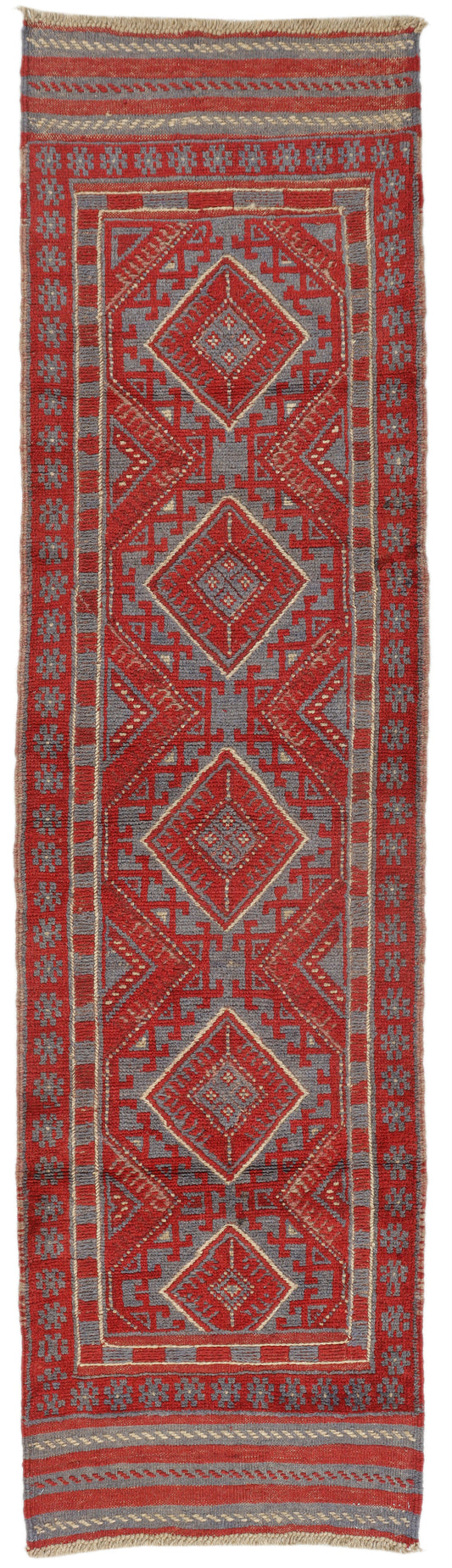 Afghan Meshwani runner rug by eastofhere, 247x64cm, featuring intricate traditional patterns and vibrant colors, suitable for hallway or corridor.