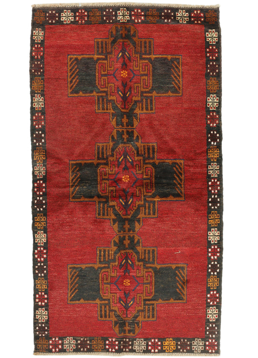 Afghan Balouchi rug with intricate geometric patterns in earthy tones, measuring 191x102cm, from eastofhere.