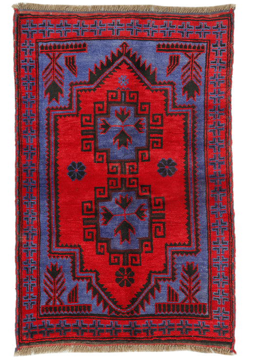 Afghan Balouchi rug with intricate patterns and vibrant colors, measuring 137x94cm, from eastofhere.