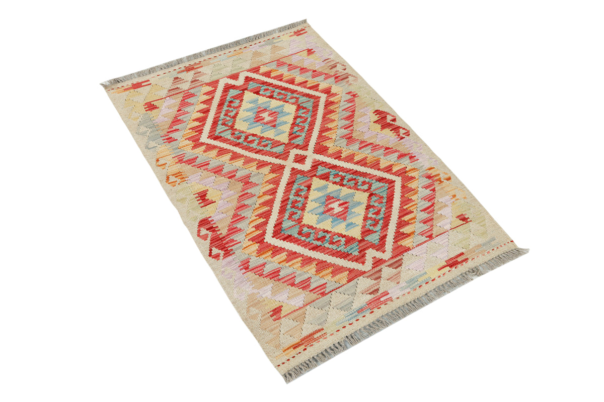 Afghan Kilim rug by eastofhere, 112x75cm, colorful geometric pattern, handmade wool rug for home decor.