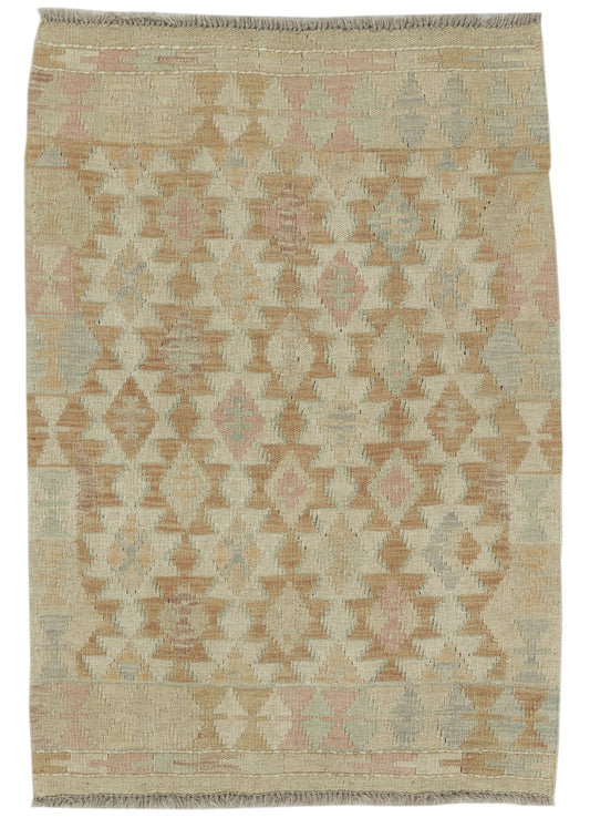 Colorful Afghan Kilim rug by eastofhere, featuring traditional geometric patterns, measuring 113x76cm, with intricate woven details.