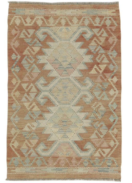Afghan Kilim rug from eastofhere, 117x76cm, featuring traditional geometric patterns in vibrant colors, handmade textile decor.