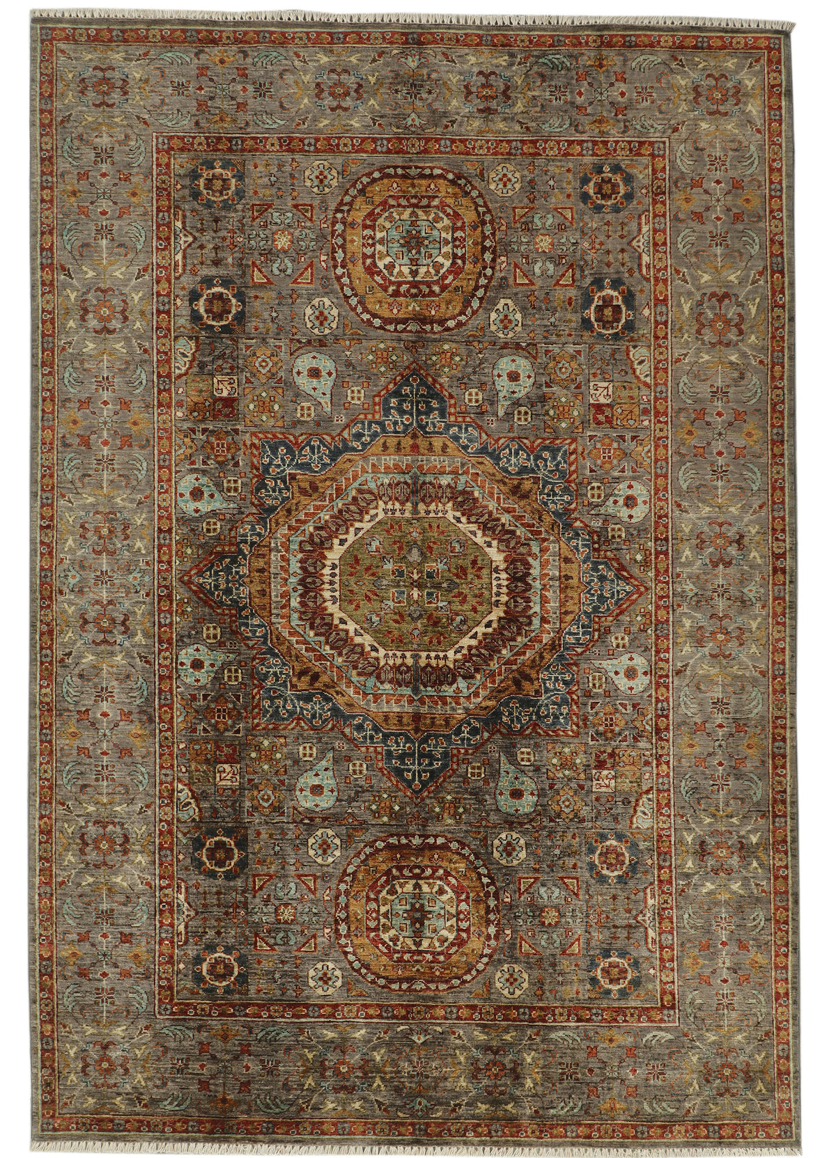 Fine Afghan Mamluk rug with intricate geometric patterns, measuring 251 x 175cm, crafted by Eastofhere.