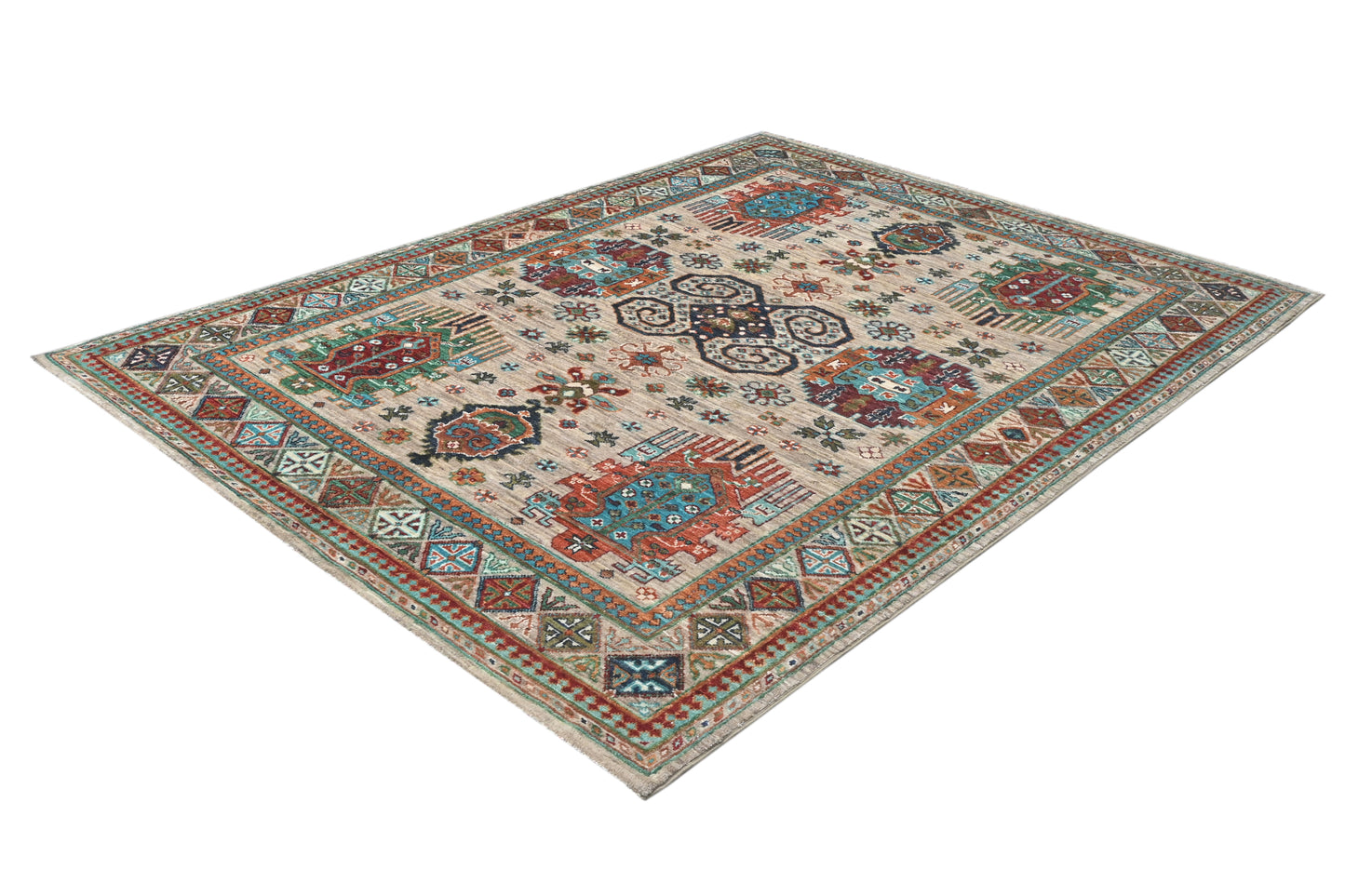 Decorative rug with geometric pattern on a white background