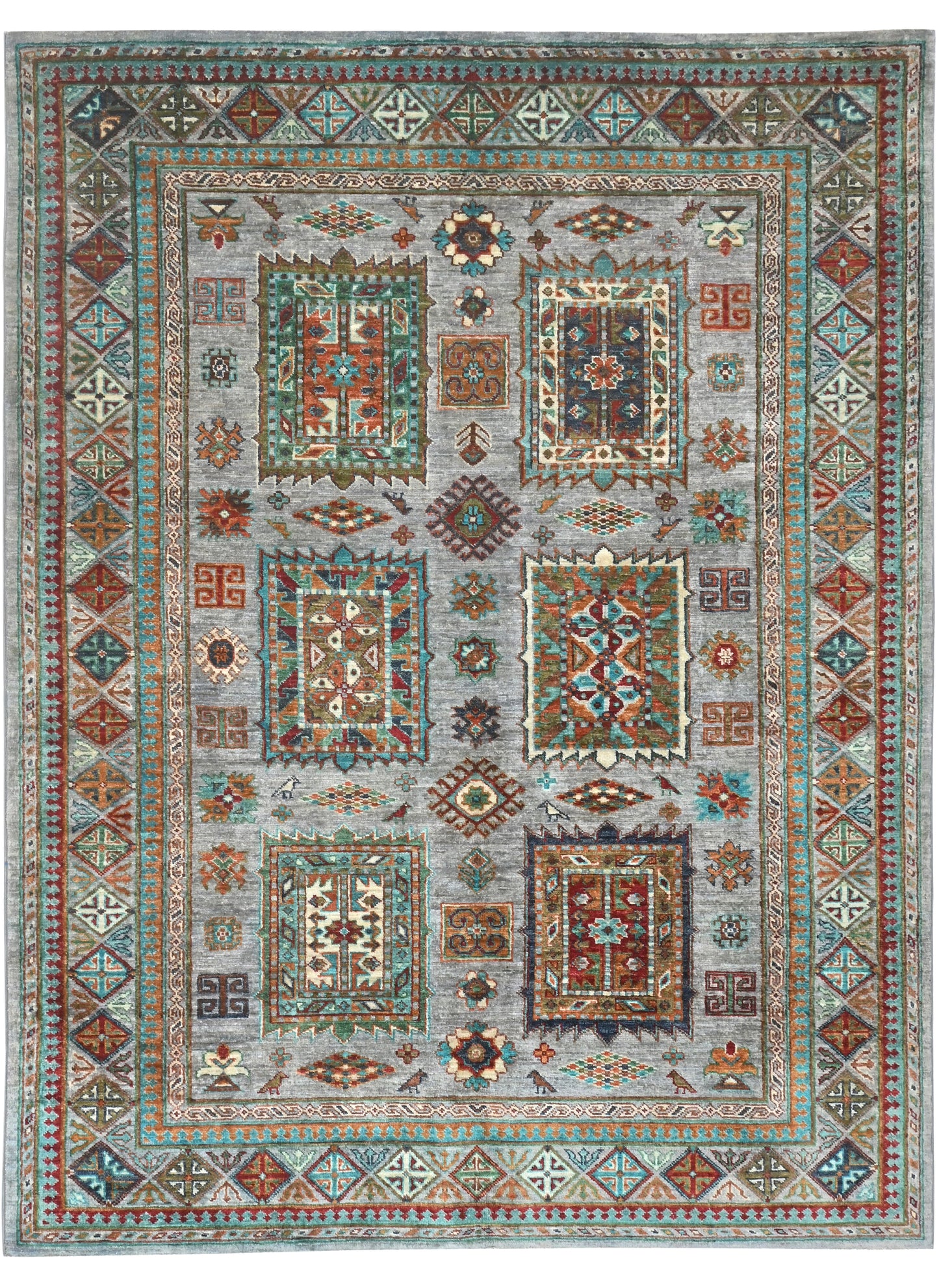 Decorative rug with geometric pattern on a gray background