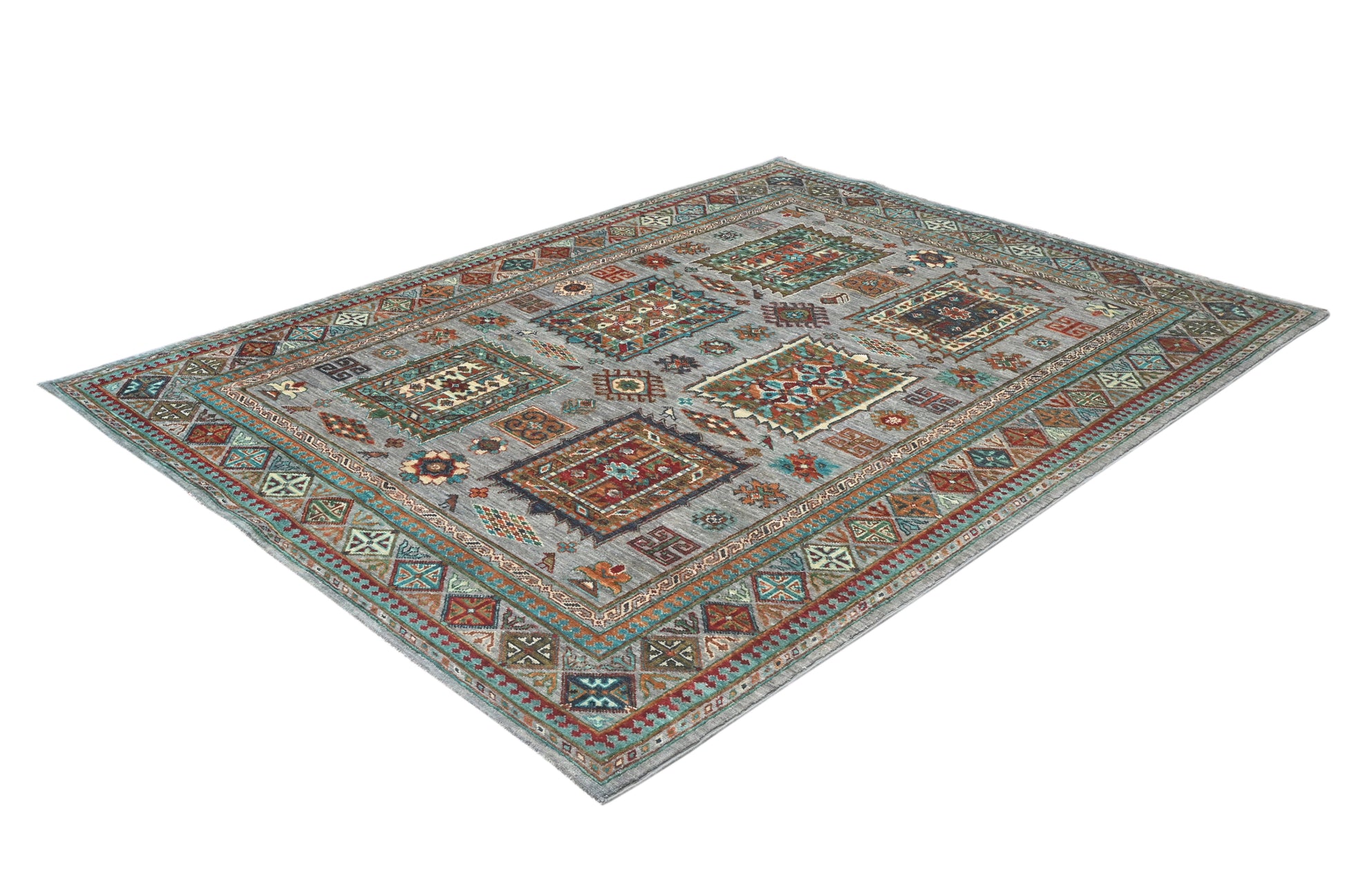 Decorative rug with geometric pattern on a white background