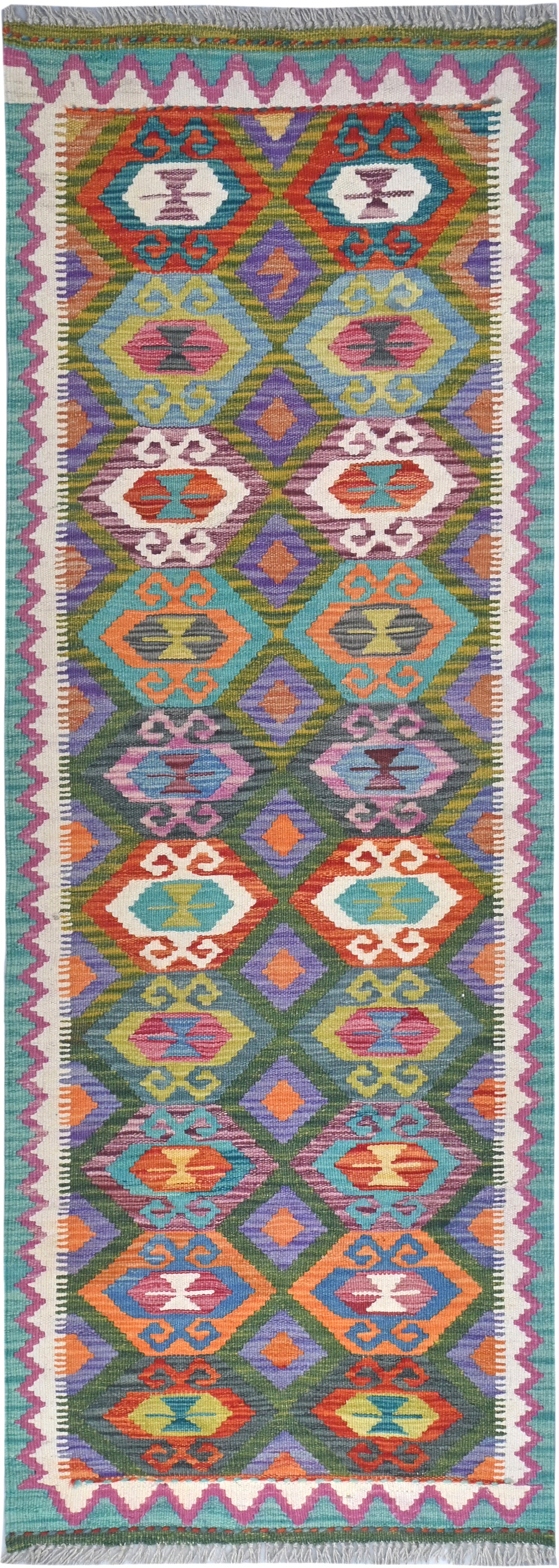 Colorful patterned rug with geometric design